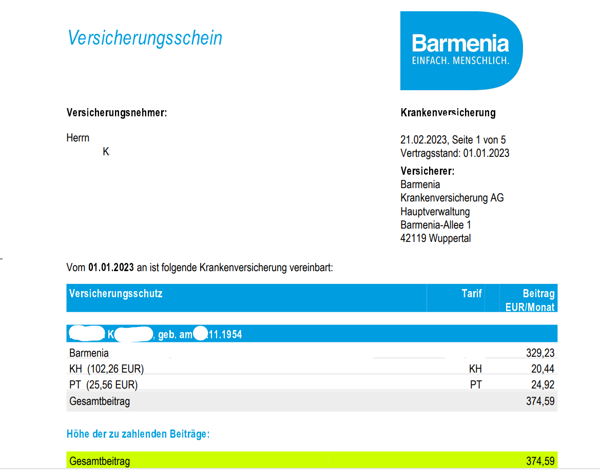 Barmenia PKV Beitragserhöhung 2024 / Beitragsanpassung PKV